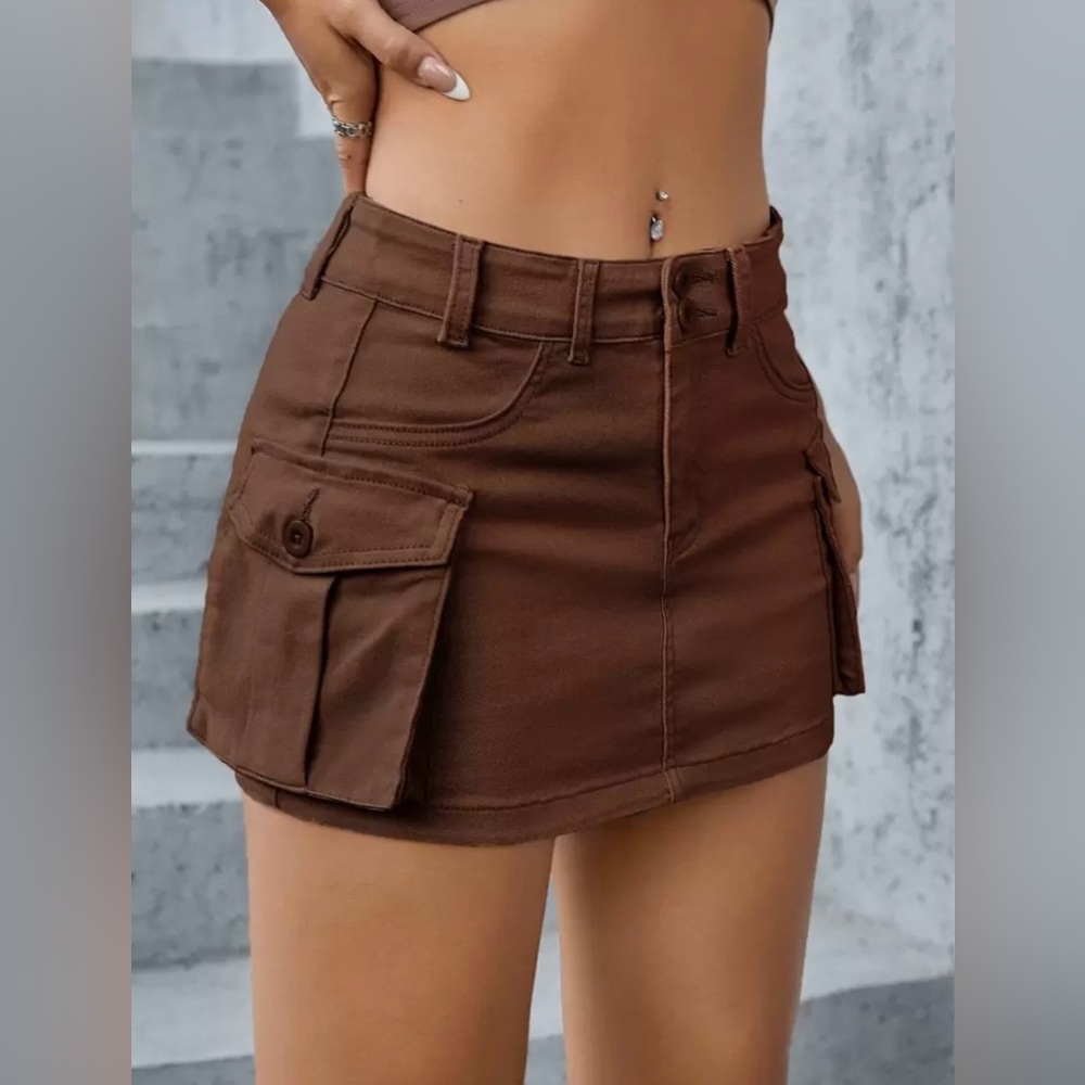 NWOT Brown Cargo Mini Skirt – Pockets, Trendy Street Style